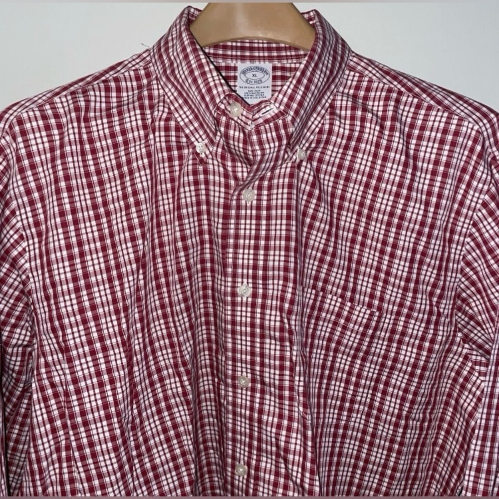 Brooks Brothers Men’s Classic Red Plaid Button-Down Shirt, Regent Size XL